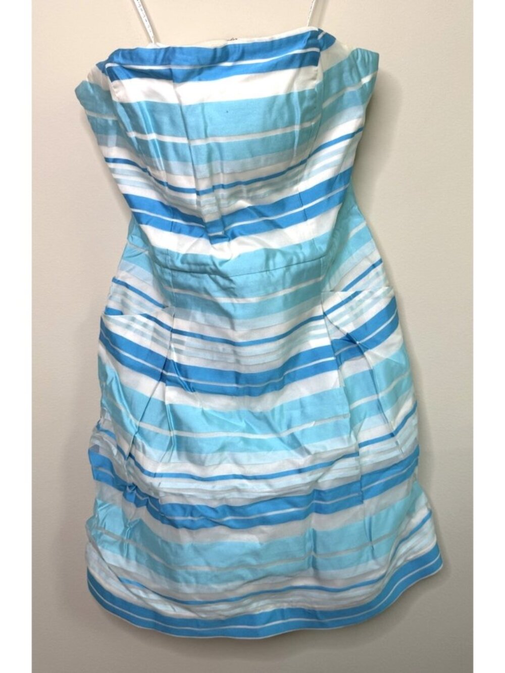 Lilly Pulitzer Silk Blossom Dress Strapless Blue Stripe Pleated